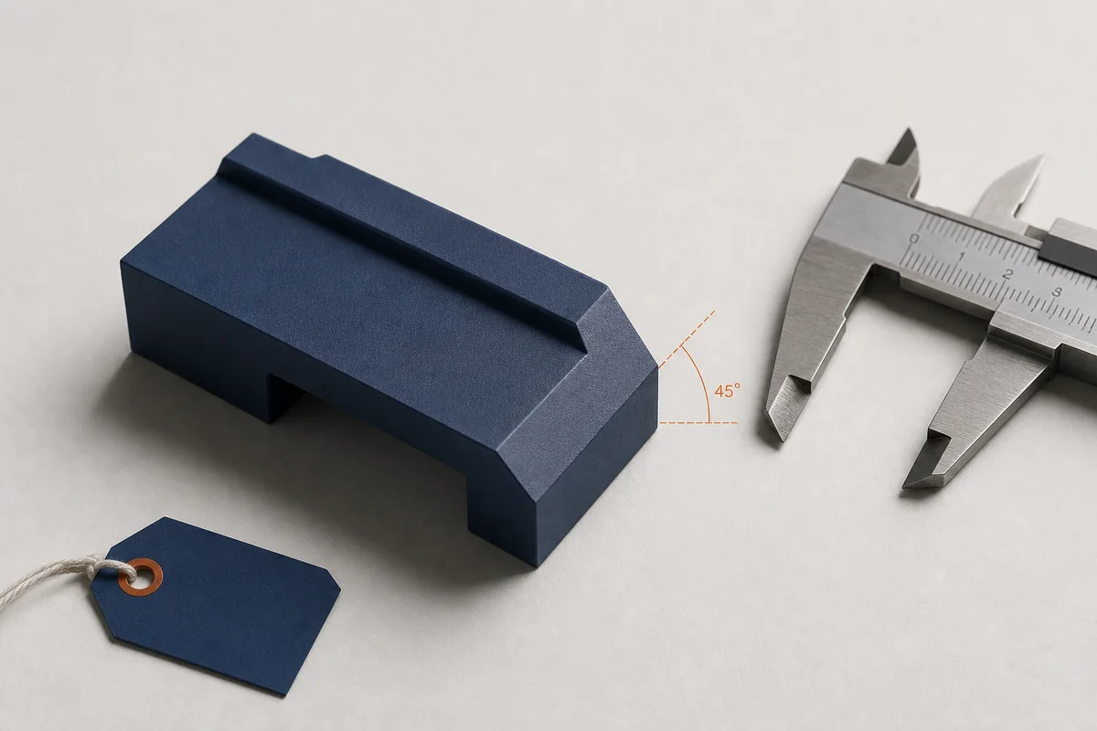 Concept image of a replacement refrigerator door handle shown beside a measuring caliper